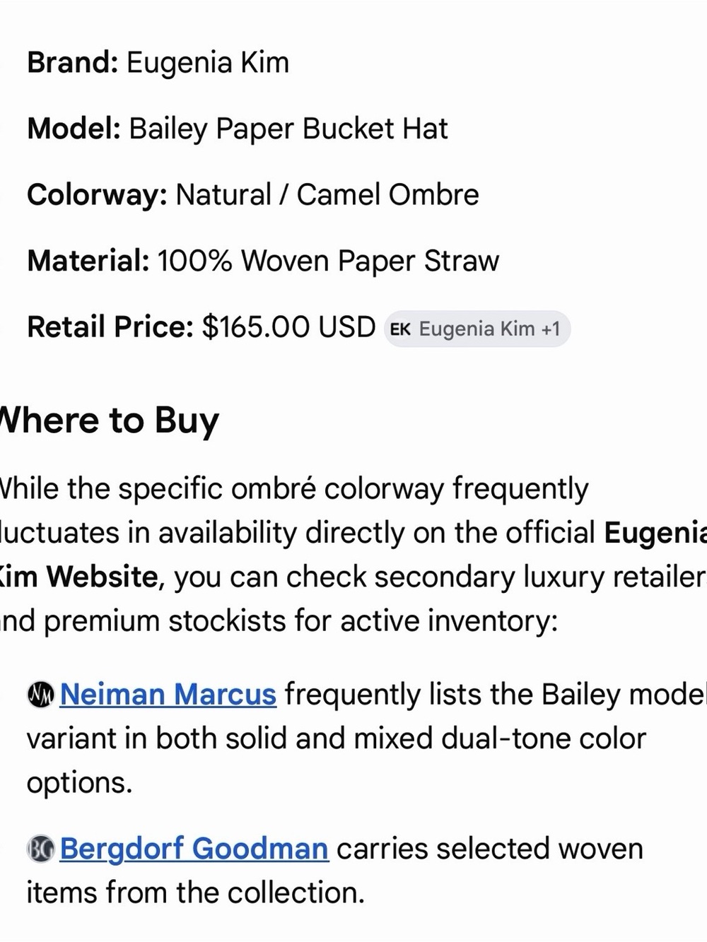 Eugenia Kim BAILEY Paper Crochet Bucket Hat - Ivory/Natural BRAND NEW $165 MSRP - Picture 8 of 11